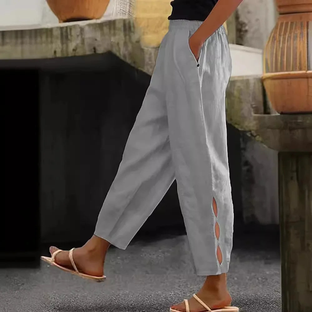 Pantaloni Estivi Eleganti Donna Loose con Vita Elastica per Streetwear