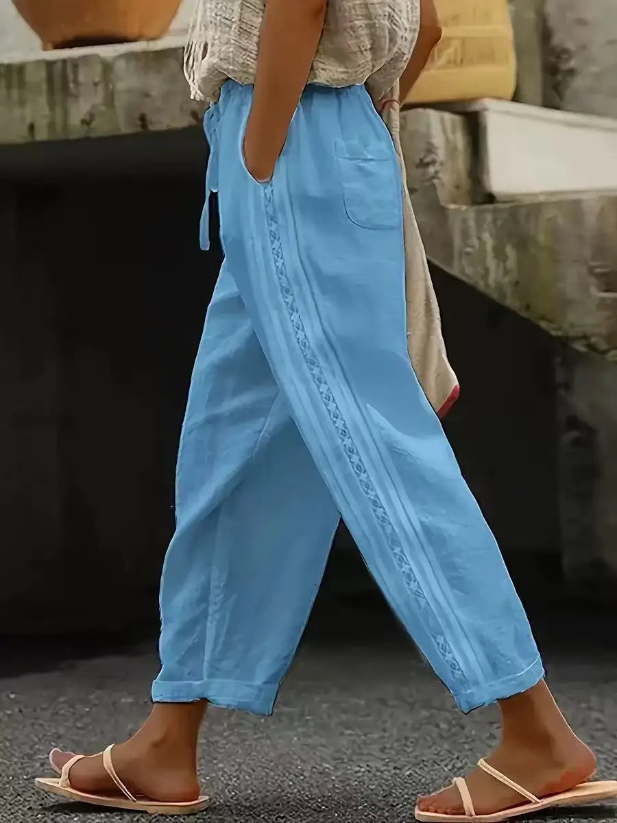 Pantaloni Estivi Eleganti Donna Loose con Vita Elastica per Streetwear