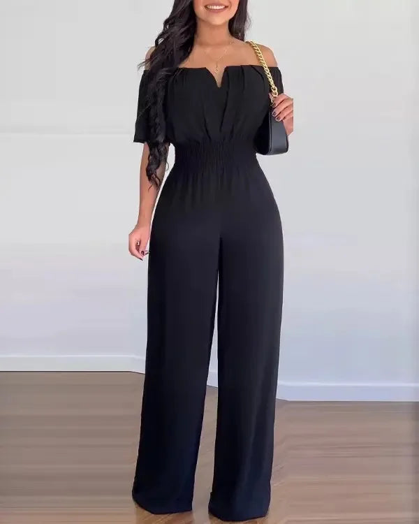 Tuta Donna Estiva Larga Stampata Elegante Spalle Scoperte Vita Alta Moda