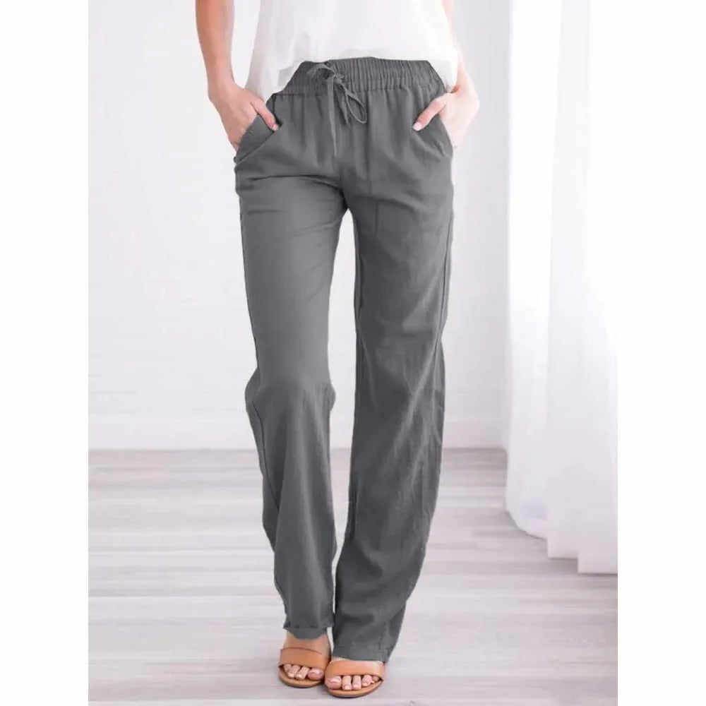 Pantaloni Donna Cotone Lino Larghi con Coulisse – Casual Traspiranti
