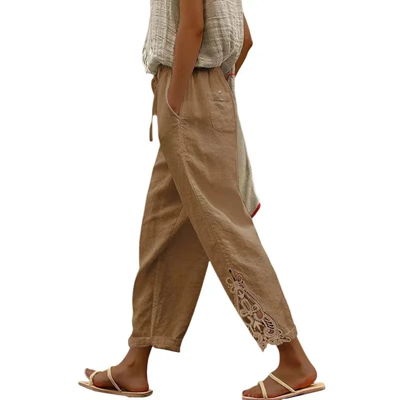 Pantaloni Estivi Eleganti Donna Loose con Vita Elastica per Streetwear