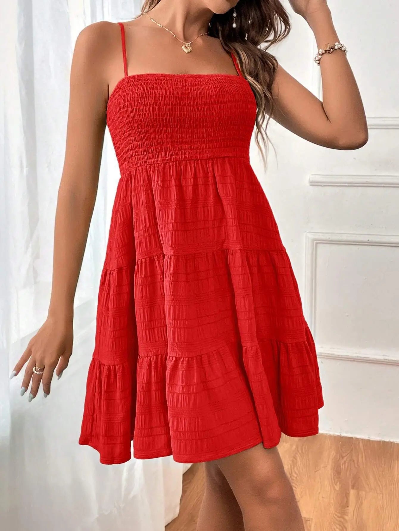 Vestito estivo donna smanicato stile canotta, corto, ampio e leggero