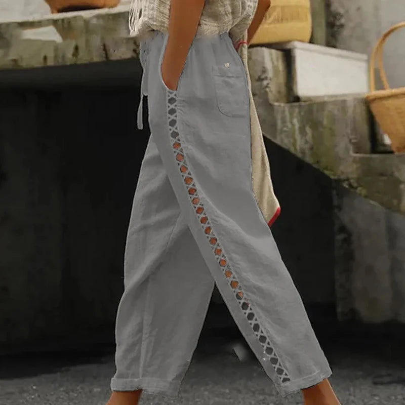 Pantaloni Estivi Eleganti Donna Loose con Vita Elastica per Streetwear