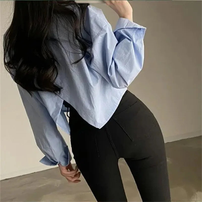 Camicia Donna Bianca Primaverile Coreana Manica Lunga Casual Elegante