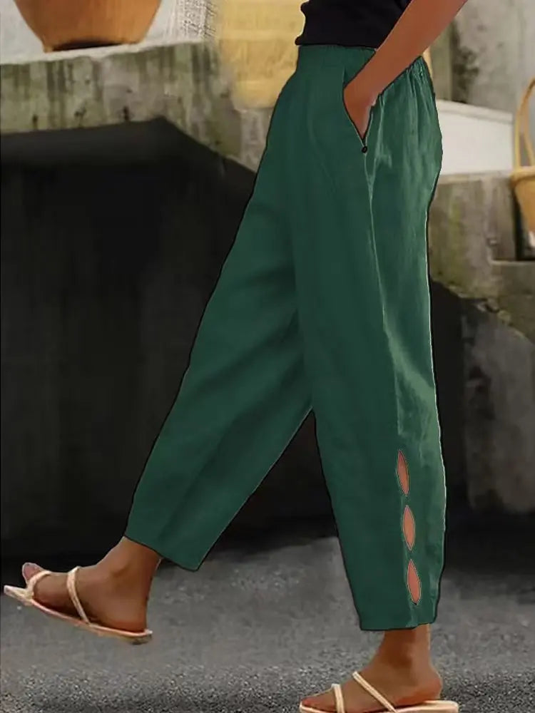 Pantaloni Estivi Eleganti Donna Loose con Vita Elastica per Streetwear
