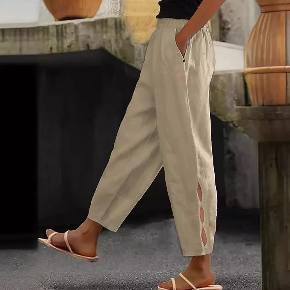 Pantaloni Estivi Eleganti Donna Loose con Vita Elastica per Streetwear