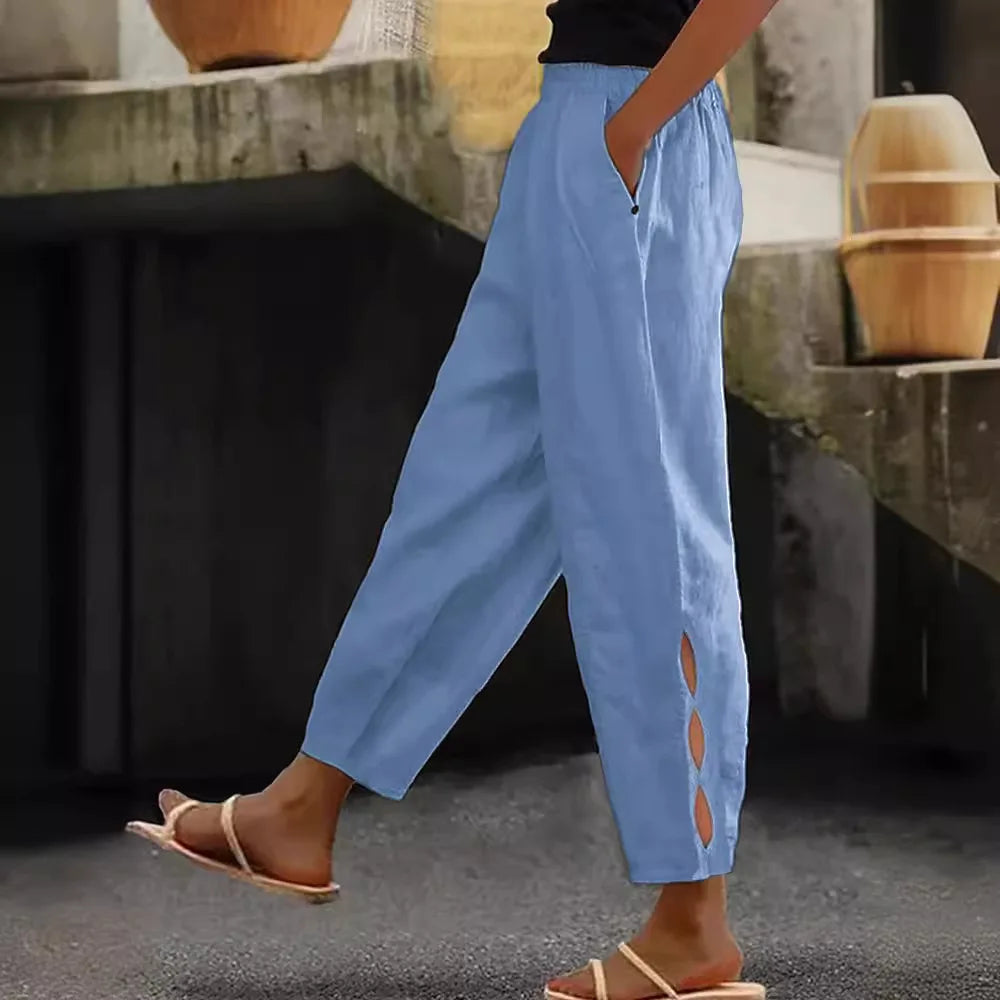Pantaloni Estivi Eleganti Donna Loose con Vita Elastica per Streetwear