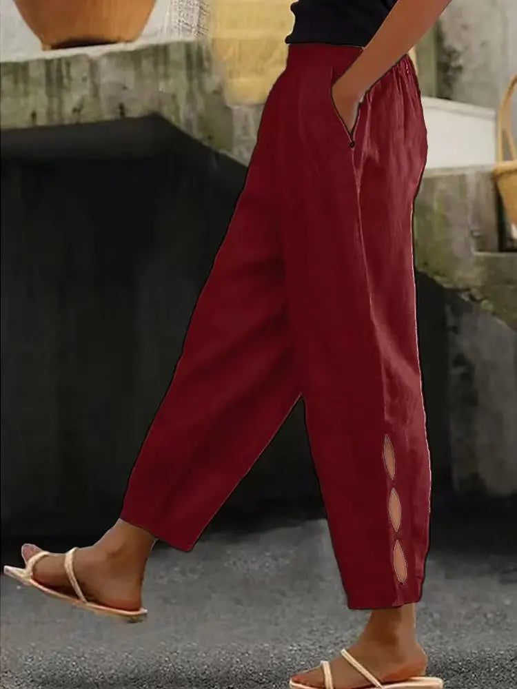 Pantaloni Estivi Eleganti Donna Loose con Vita Elastica per Streetwear