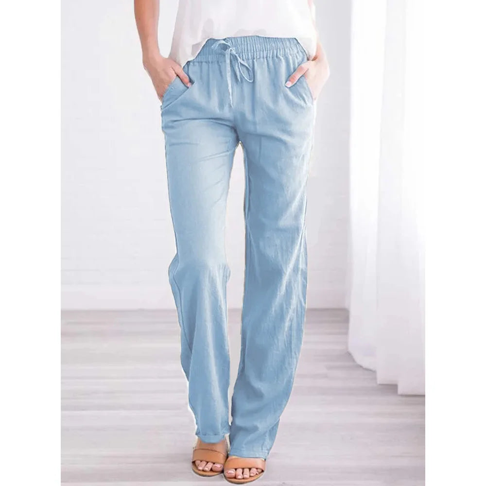 Pantaloni Donna Cotone Lino Larghi con Coulisse – Casual Traspiranti