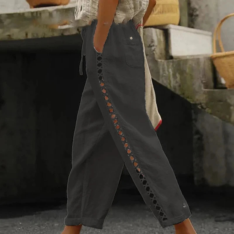 Pantaloni Estivi Eleganti Donna Loose con Vita Elastica per Streetwear