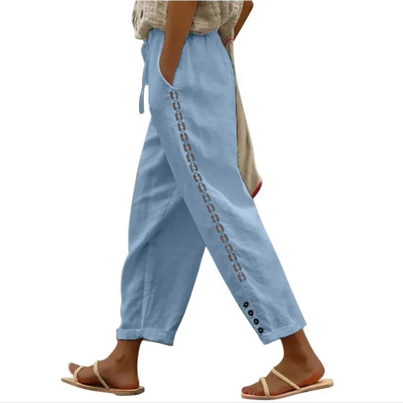 Pantaloni Estivi Eleganti Donna Loose con Vita Elastica per Streetwear