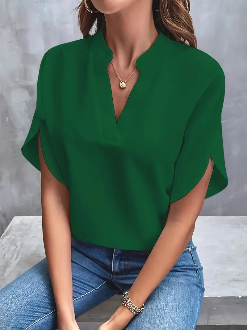 Camicetta Elegante Donna in Chiffon con Maniche Lunghe, Scollo a V e Comoda