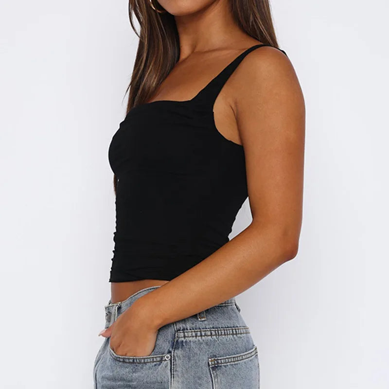 Canotta Donna Estiva Sexy Scollo Basso Casual Aderente Senza Maniche