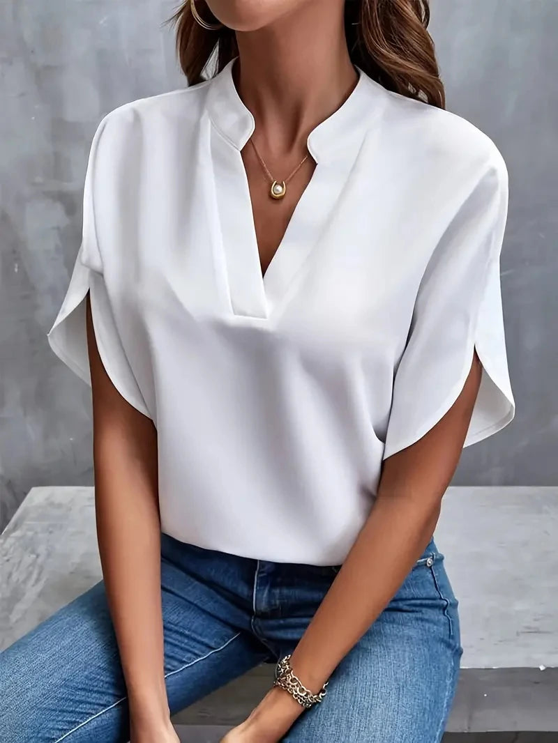 Camicetta Elegante Donna in Chiffon con Maniche Lunghe, Scollo a V e Comoda