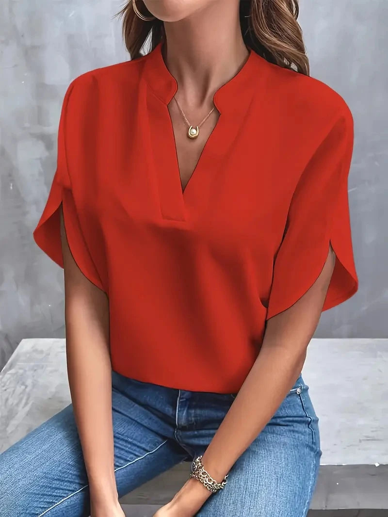 Camicetta Elegante Donna in Chiffon con Maniche Lunghe, Scollo a V e Comoda