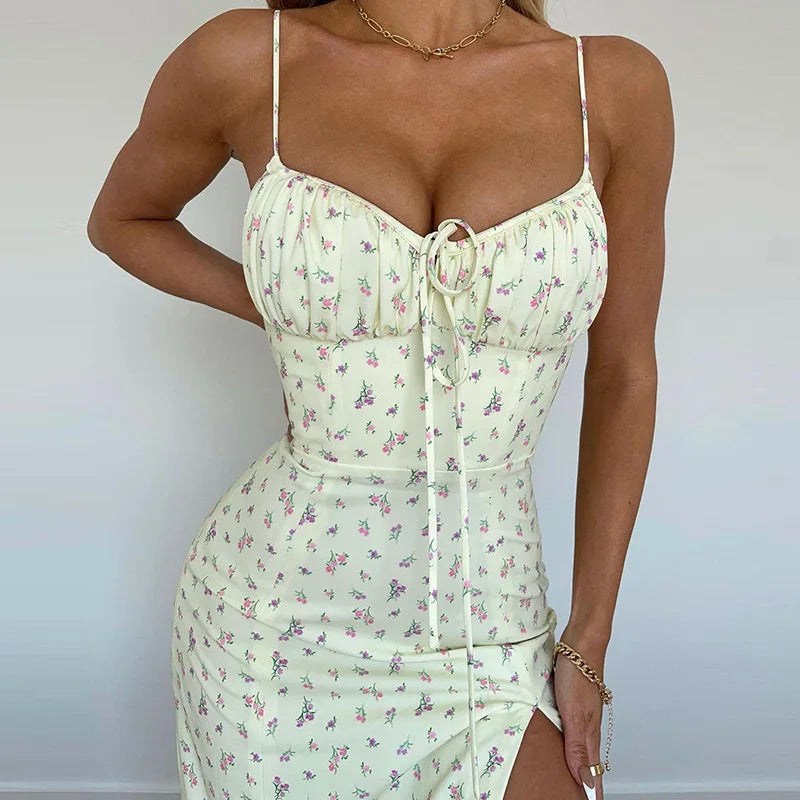 Abito Lungo Estivo Donna Elegante Floreale Bodycon per Spiaggia o Città