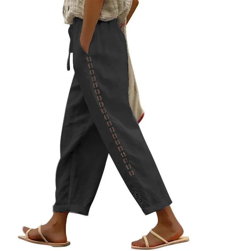 Pantaloni Estivi Eleganti Donna Loose con Vita Elastica per Streetwear