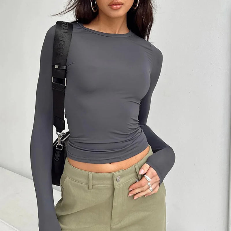 Maglia Donna Manica Lunga Slim Fit Primaverile Autunnale Streetwear