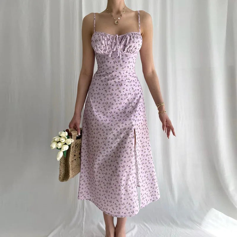 Abito Lungo Estivo Donna Elegante Floreale Bodycon per Spiaggia o Città