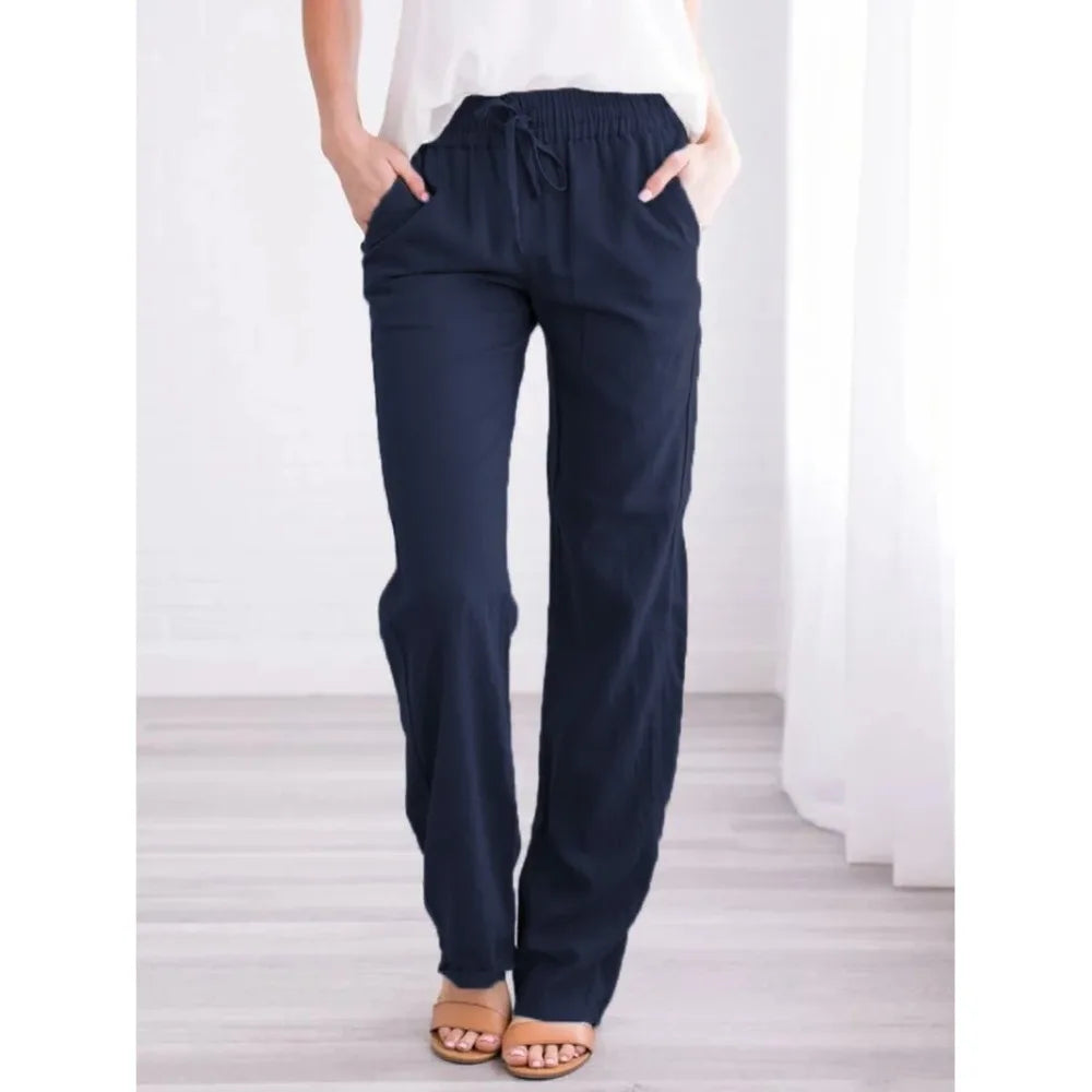 Pantaloni Donna Cotone Lino Larghi con Coulisse – Casual Traspiranti