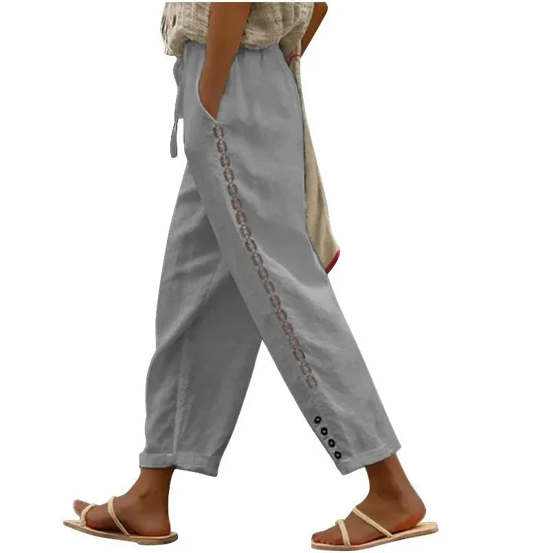 Pantaloni Estivi Eleganti Donna Loose con Vita Elastica per Streetwear
