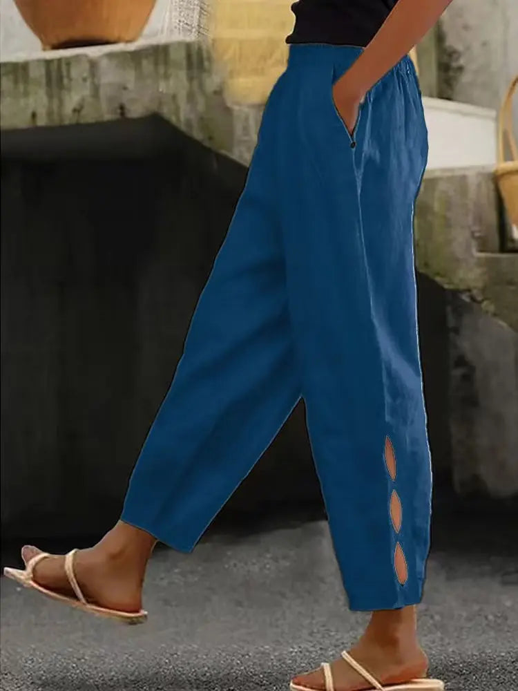 Pantaloni Estivi Eleganti Donna Loose con Vita Elastica per Streetwear