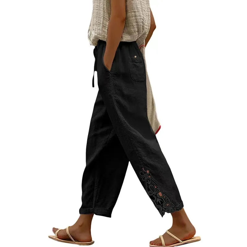 Pantaloni Estivi Eleganti Donna Loose con Vita Elastica per Streetwear