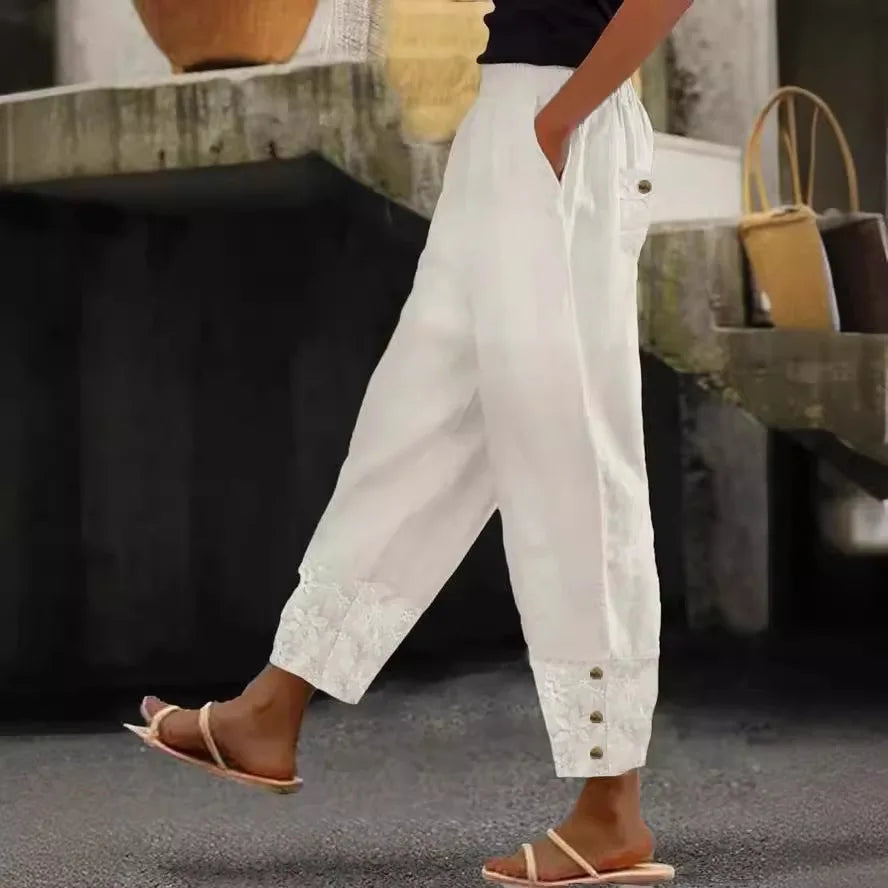 Pantaloni Estivi Eleganti Donna Loose con Vita Elastica per Streetwear