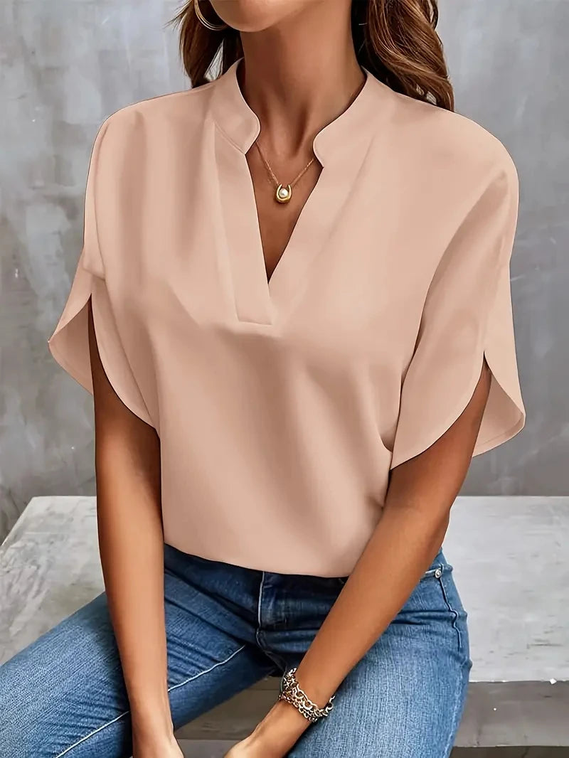 Camicetta Elegante Donna in Chiffon con Maniche Lunghe, Scollo a V e Comoda