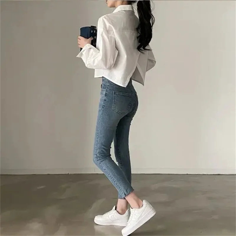 Camicia Donna Bianca Primaverile Coreana Manica Lunga Casual Elegante