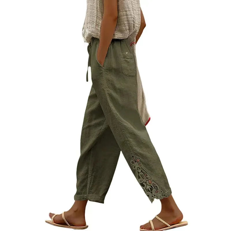 Pantaloni Estivi Eleganti Donna Loose con Vita Elastica per Streetwear
