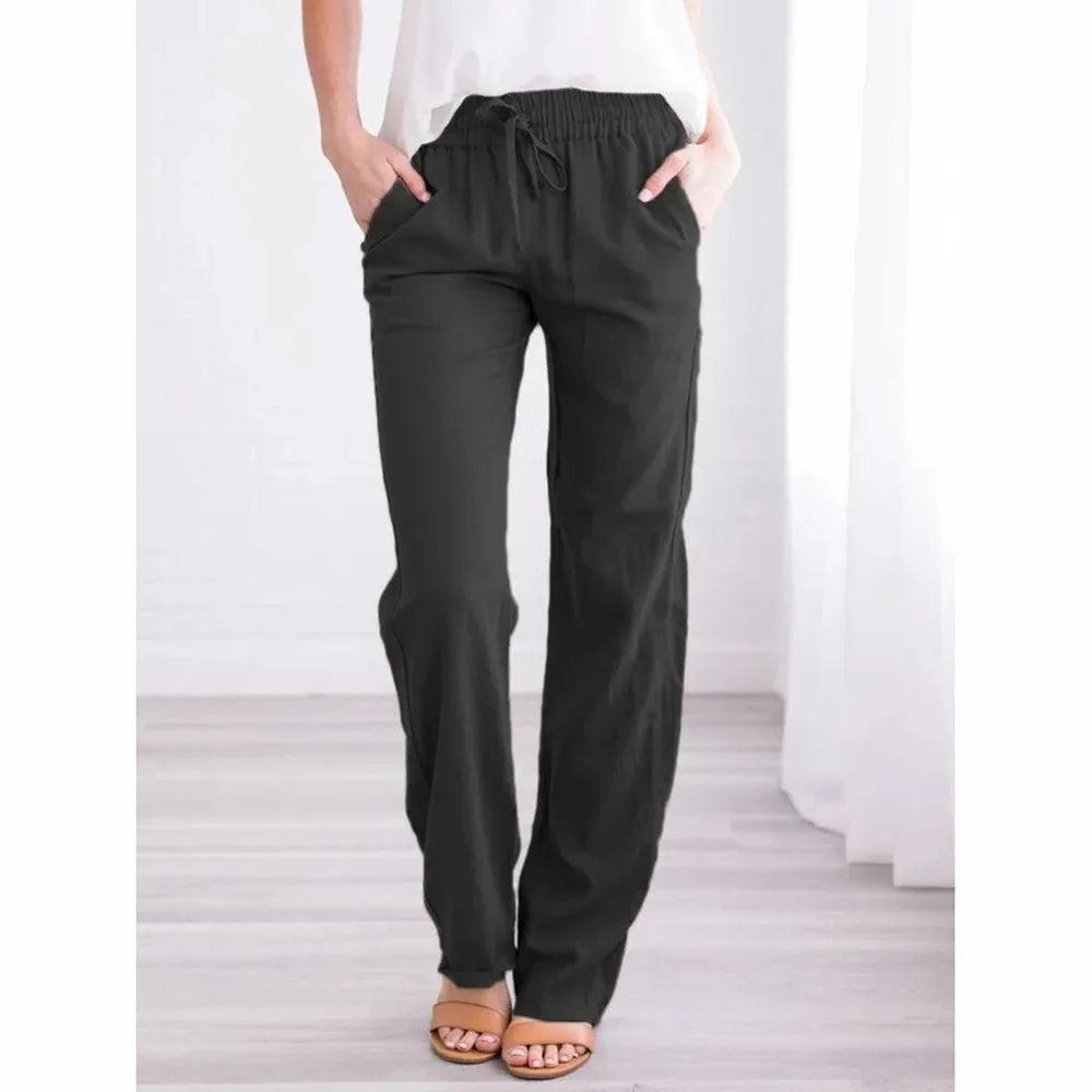 Pantaloni Donna Cotone Lino Larghi con Coulisse – Casual Traspiranti