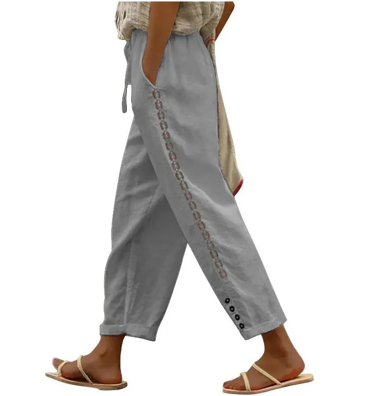 Pantaloni Estivi Eleganti Donna Loose con Vita Elastica per Streetwear
