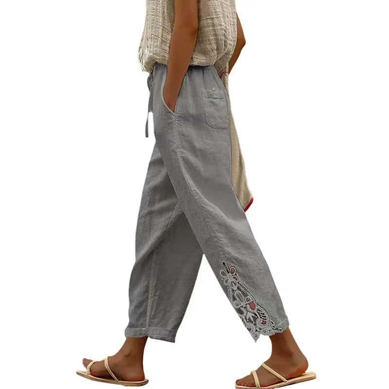 Pantaloni Estivi Eleganti Donna Loose con Vita Elastica per Streetwear