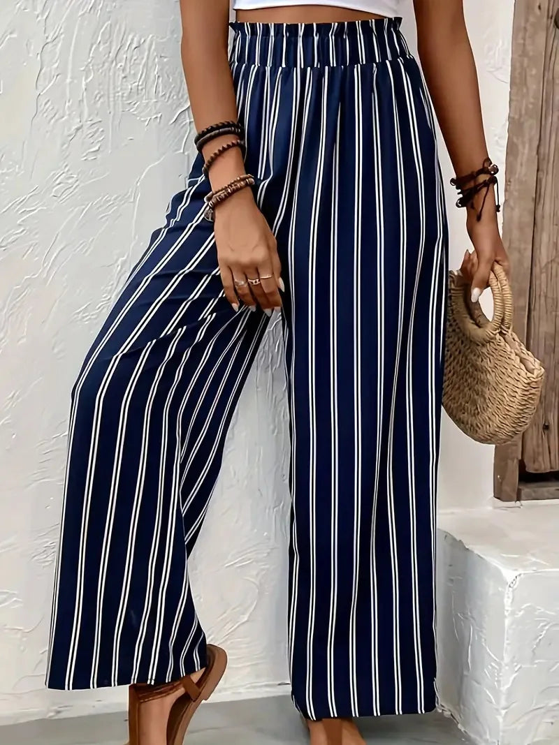 Pantaloni Donna a Gamba Larga, Vita Alta, Comodi e Casual Primavera Estate