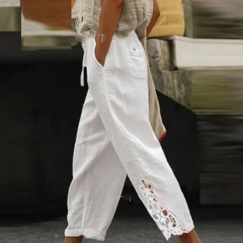 Pantaloni Estivi Eleganti Donna Loose con Vita Elastica per Streetwear