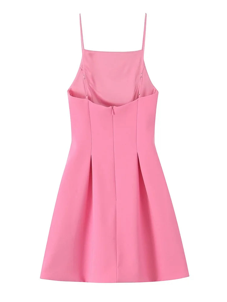 Vestito Rosa Elegante Donna con Spalline Sottili Stile Semplice 2025