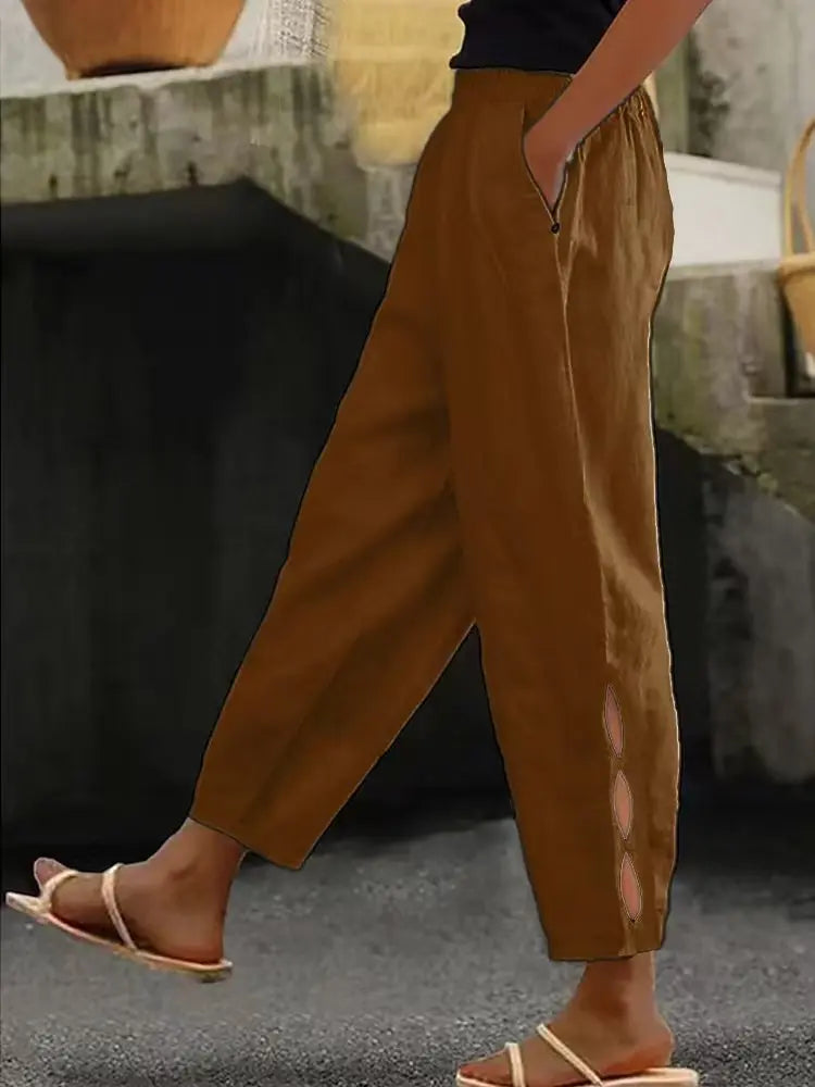 Pantaloni Estivi Eleganti Donna Loose con Vita Elastica per Streetwear