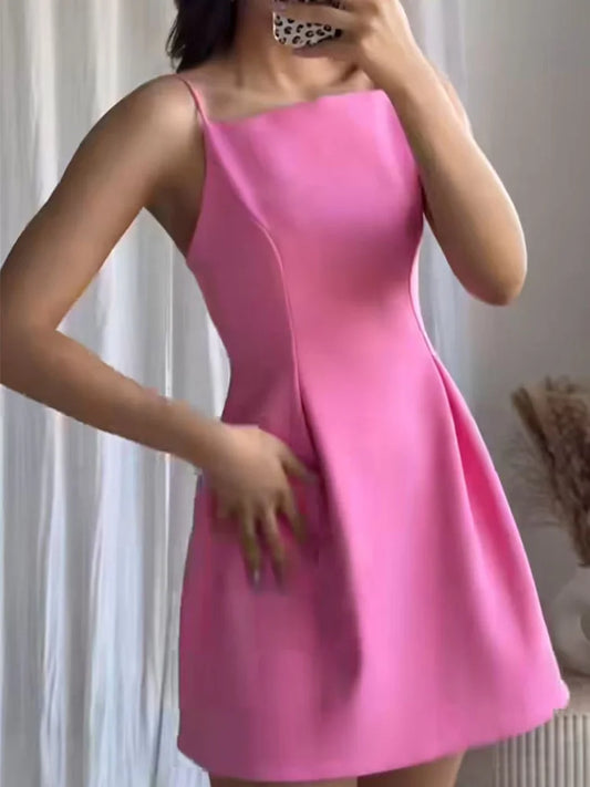 Vestito Rosa Elegante Donna con Spalline Sottili Stile Semplice 2025