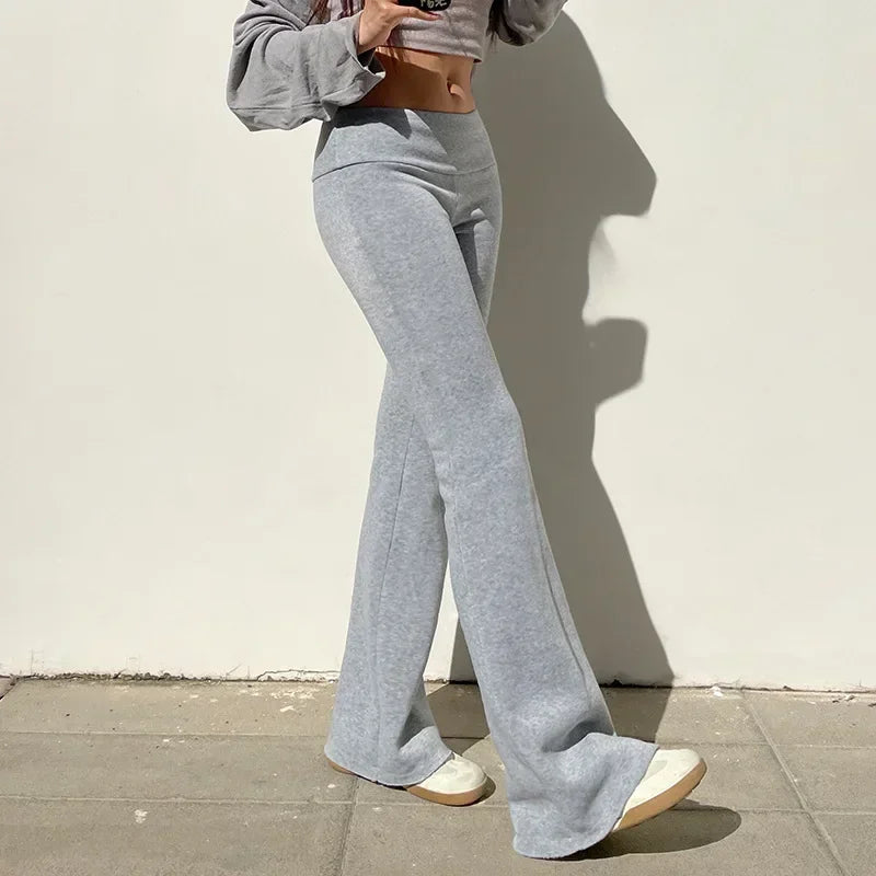 Pantaloni a Zampa Vita Bassa Donna Y2K Casual Sexy Slim Moda 2024
