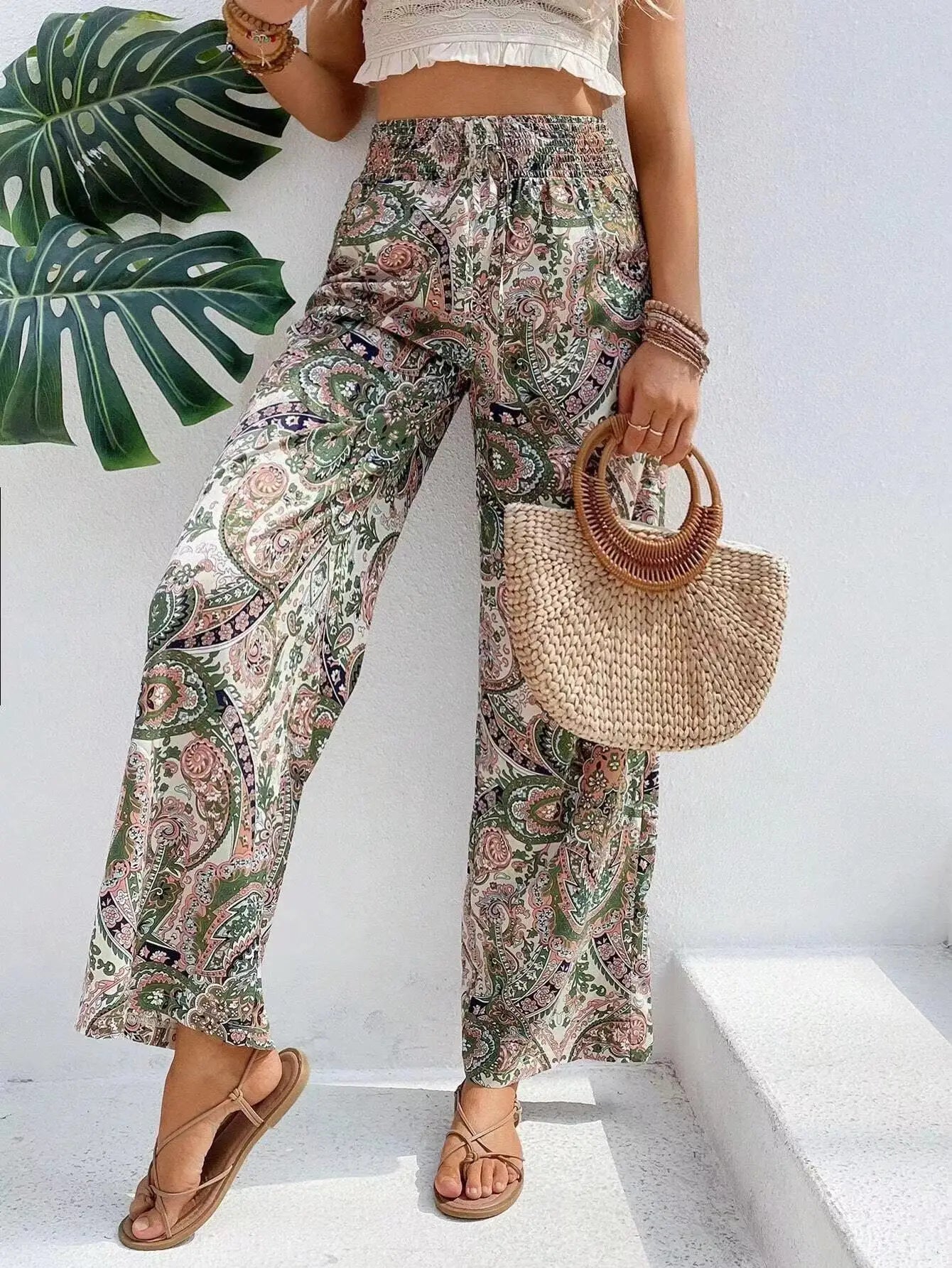 Pantaloni Donna Vintage a Gamba Larga – Vita Alta Casual
