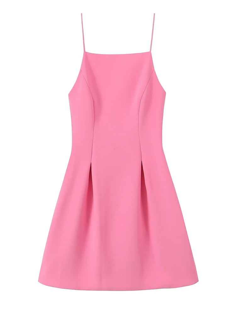 Vestito Rosa Elegante Donna con Spalline Sottili Stile Semplice 2025