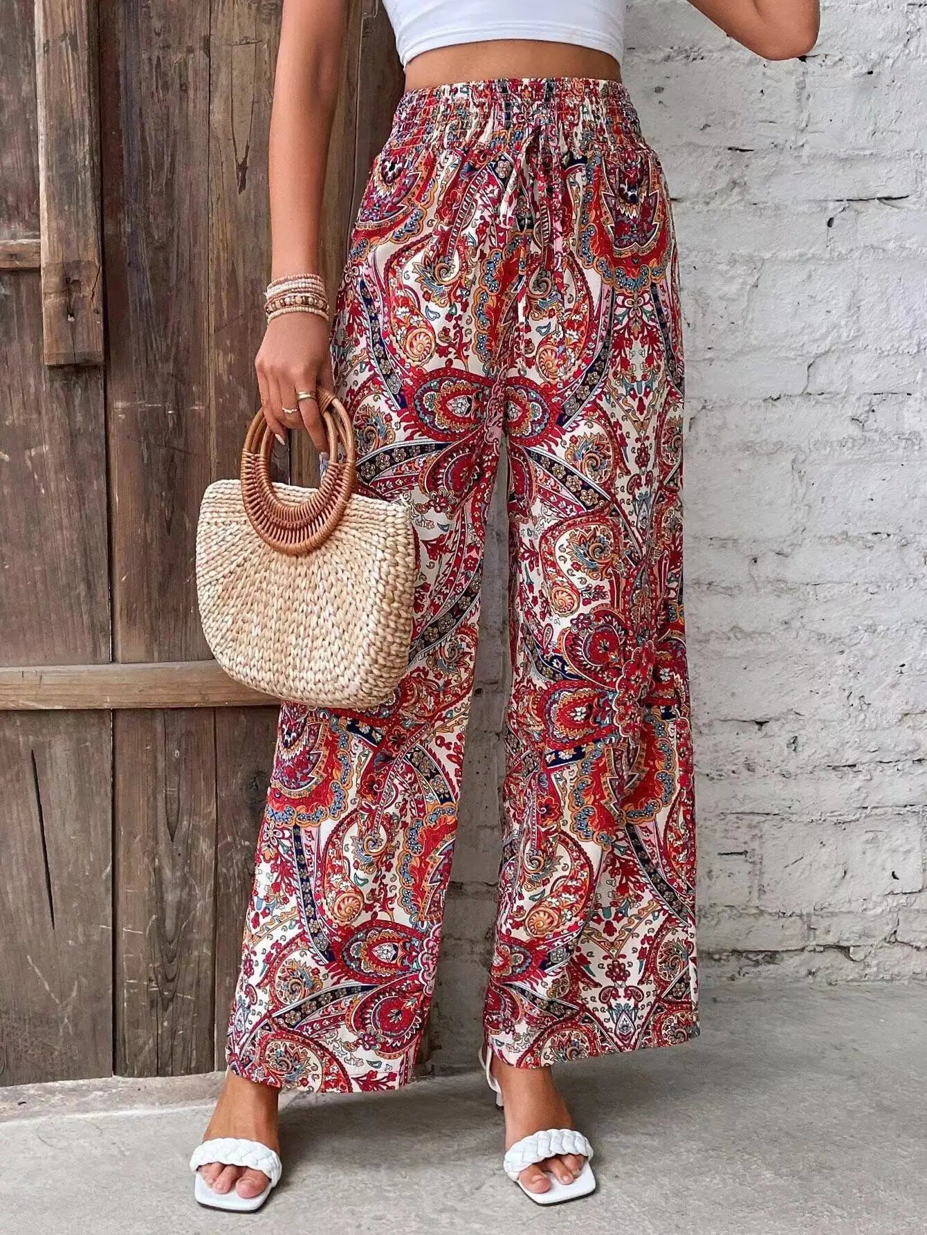 Pantaloni Donna Vintage a Gamba Larga – Vita Alta Casual