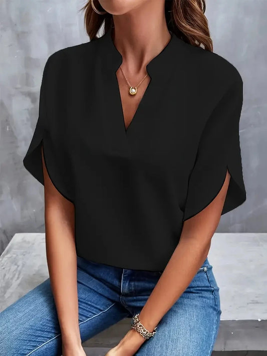 Camicetta Elegante Donna in Chiffon con Maniche Lunghe, Scollo a V e Comoda