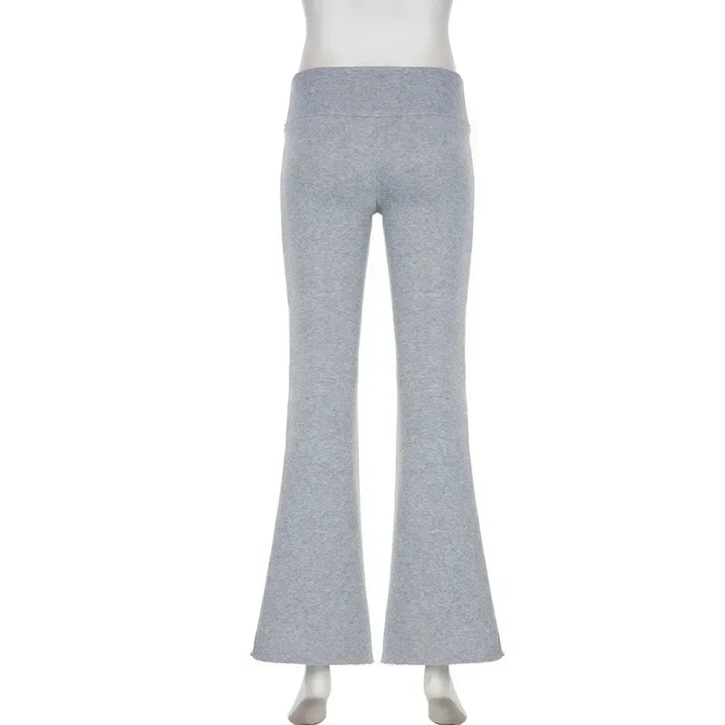 Pantaloni a Zampa Vita Bassa Donna Y2K Casual Sexy Slim Moda 2024
