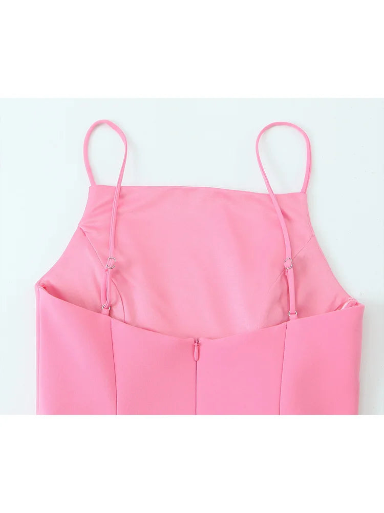 Vestito Rosa Elegante Donna con Spalline Sottili Stile Semplice 2025