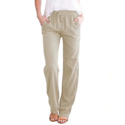 Pantaloni Donna Cotone Lino Larghi con Coulisse – Casual Traspiranti