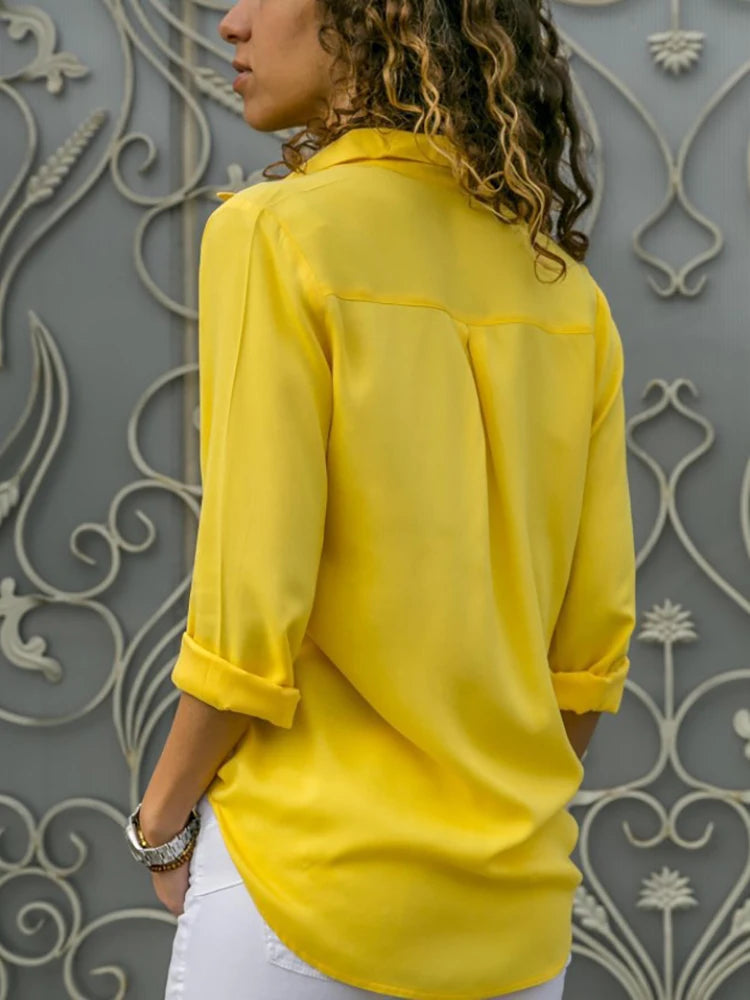 Camicia Donna Elegante Primaverile Manica Lunga Chiffon Casual Oversize