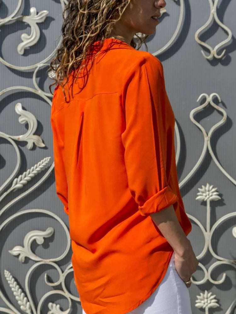 Camicia Donna Elegante Primaverile Manica Lunga Chiffon Casual Oversize