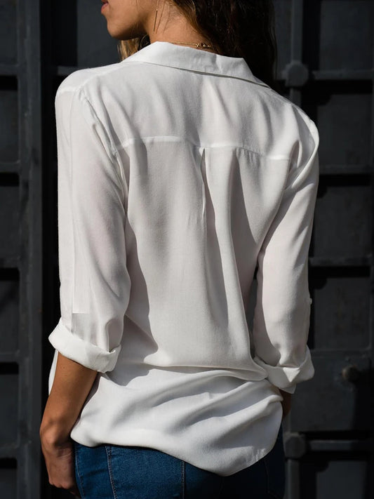 Camicia Donna Elegante Primaverile Manica Lunga Chiffon Casual Oversize